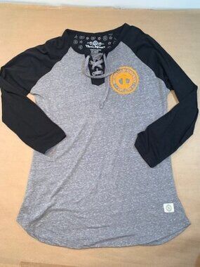 Three Square Raglan Top Women Large Grey  Black Tennessee Vols Lace Up V-Neck